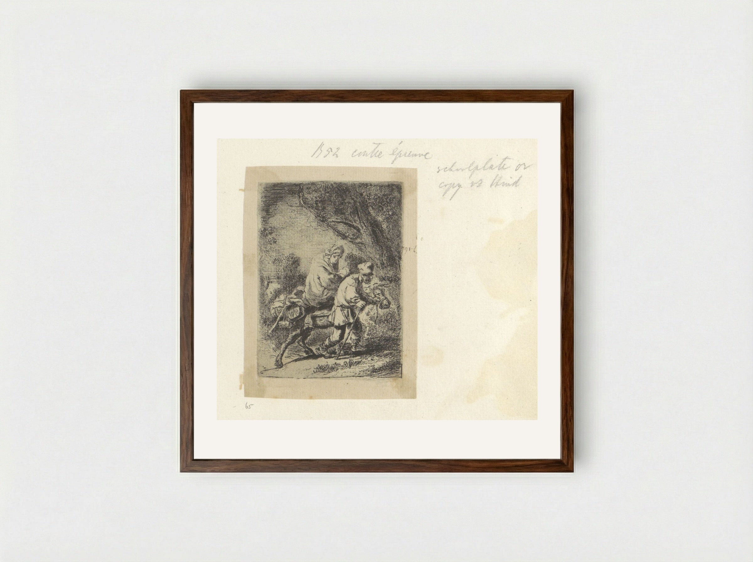 Flight into Egypt (After Rembrandt) - Henry Louis Basan - Framed Print Dark Wood