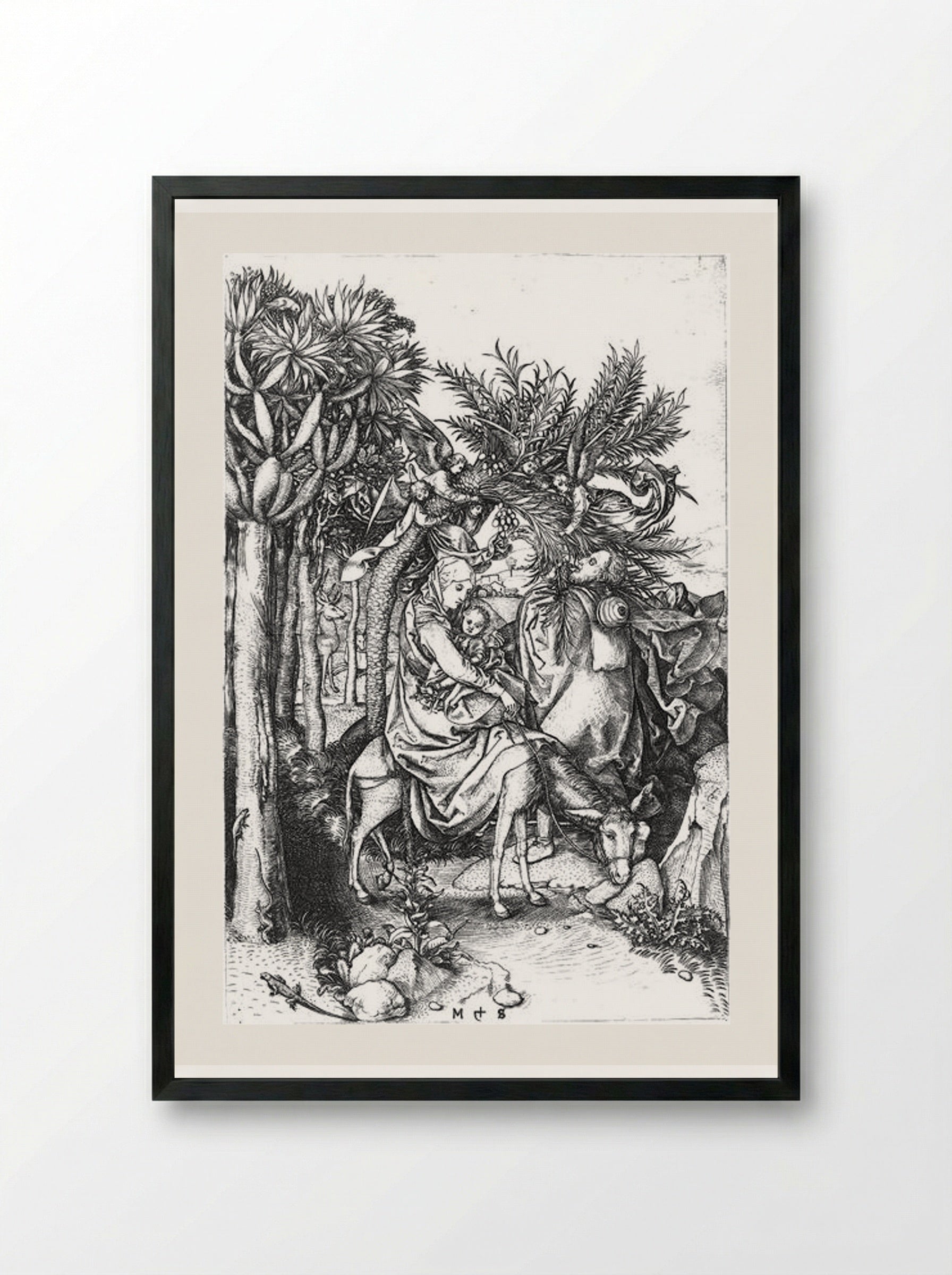 Flight into Egypt - Martin Schongauer - Framed Print Black