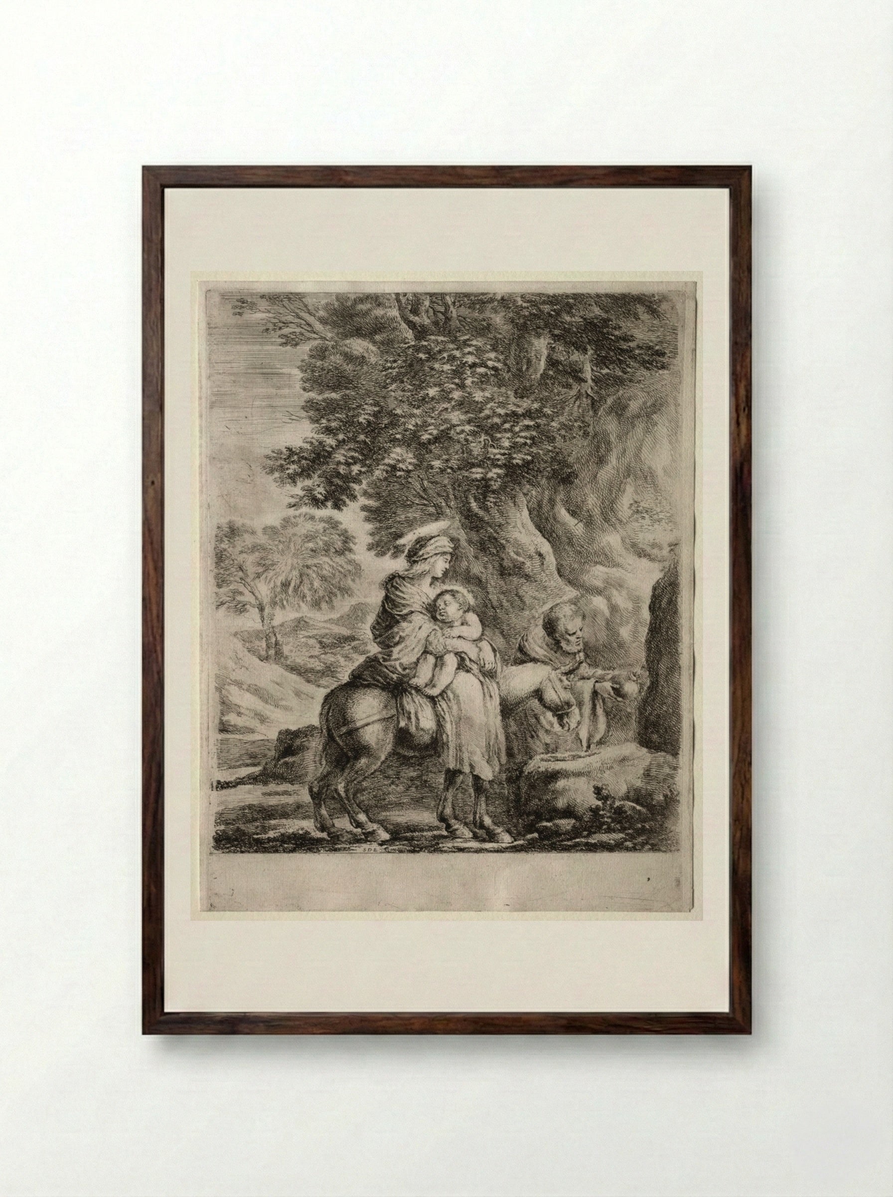 Flight into Egypt - Stefano Della Bella - Framed Print Dark Wood