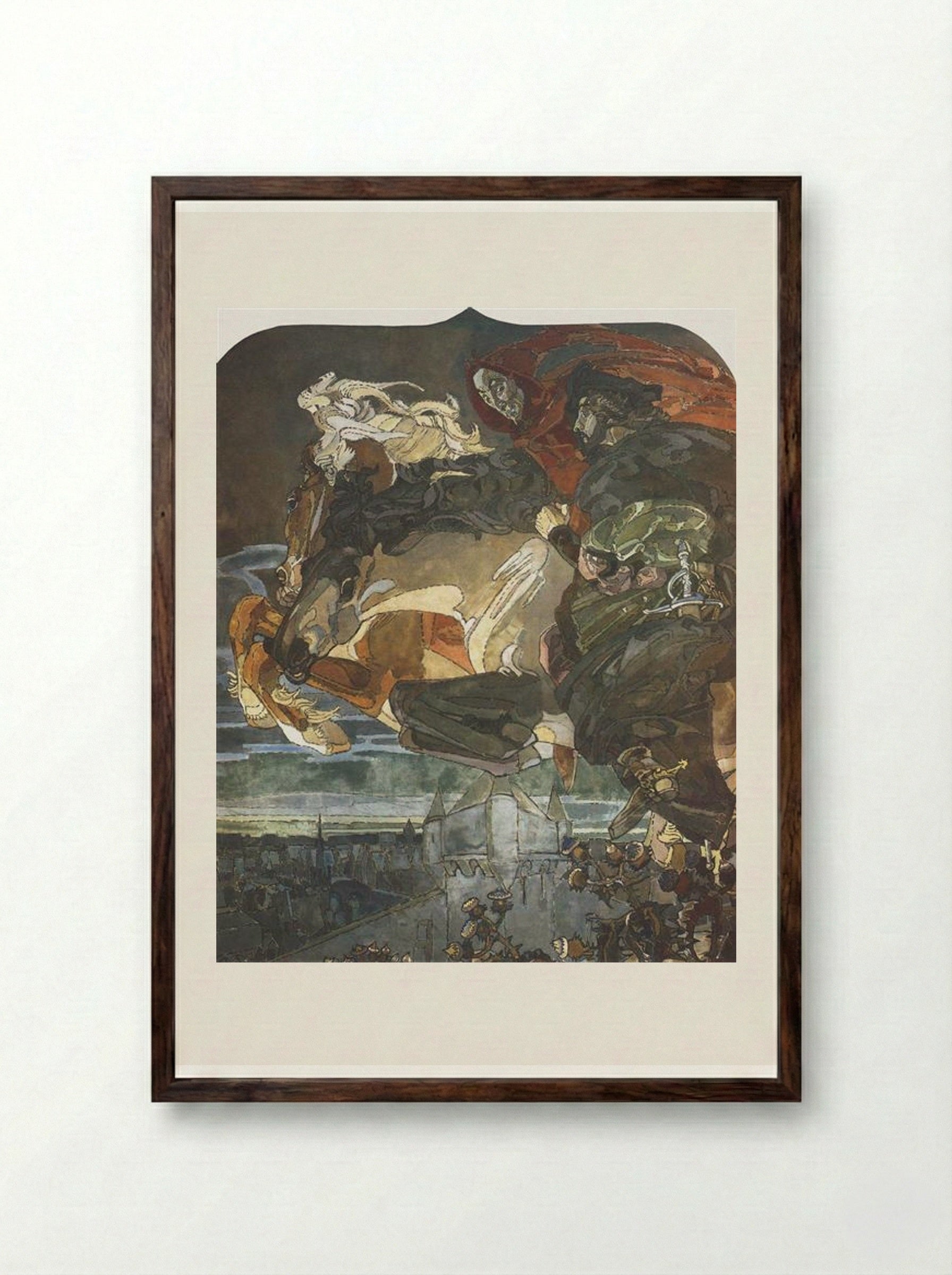 Flight of Faust and Mephisto - Mikhail Vrubel - Framed Print Dark Wood
