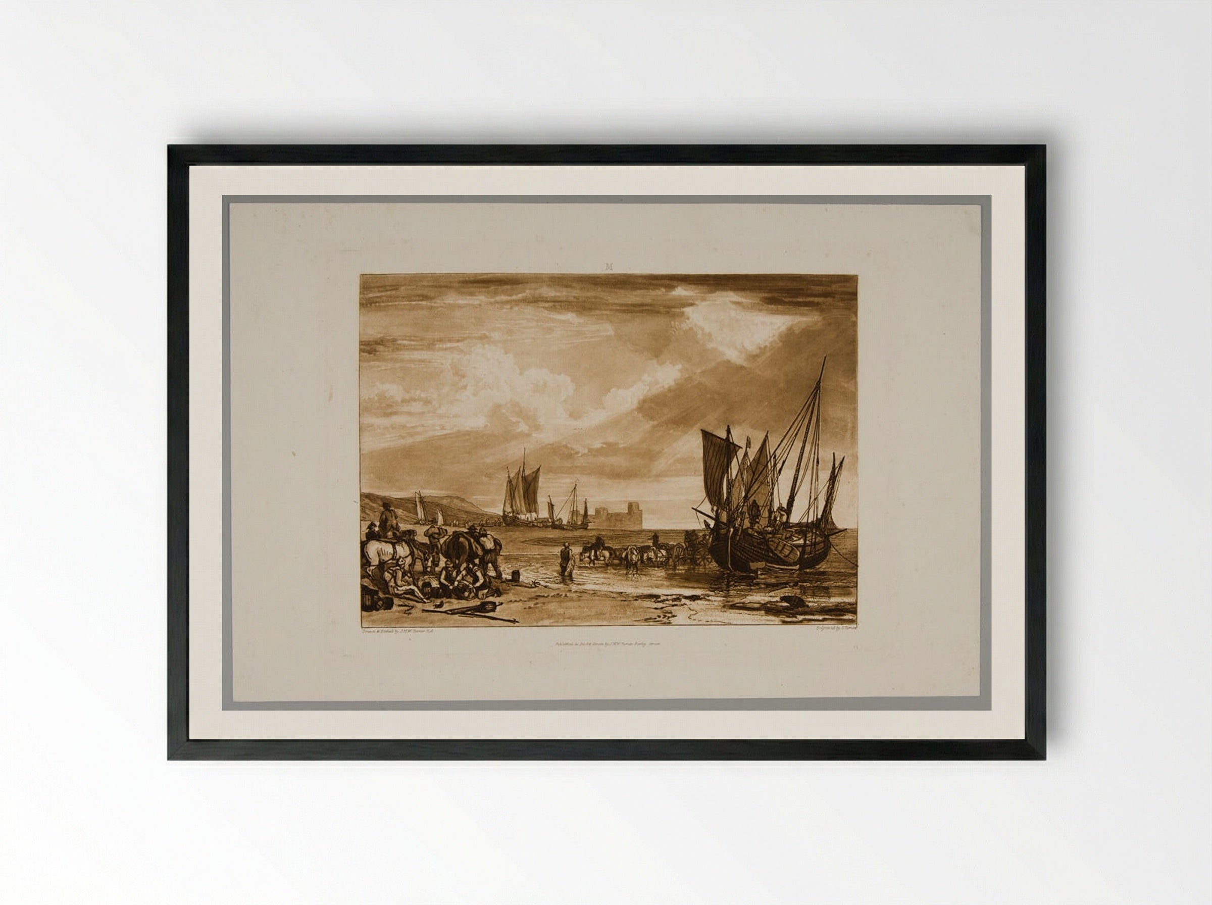 Flint Castle, Vessels Unloading - Charles Turner - Framed Print Black