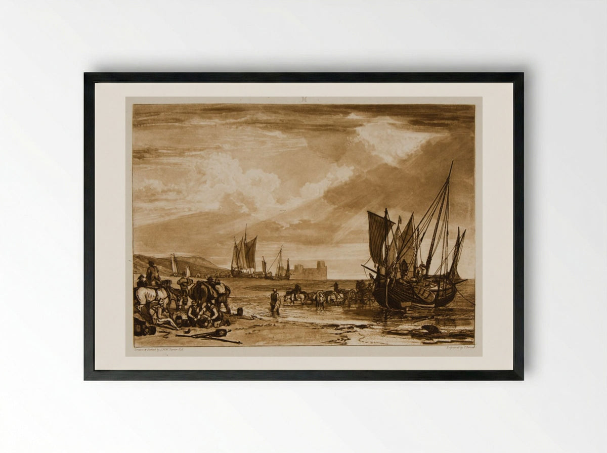 Flint Castle, Vessels Unloading - Charles Turner - Framed Print Black