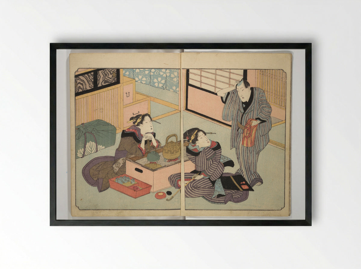 Floating Bridge of Heaven (Ama no ukihashi) - Yanagawa Shigenobu - Framed Print Black