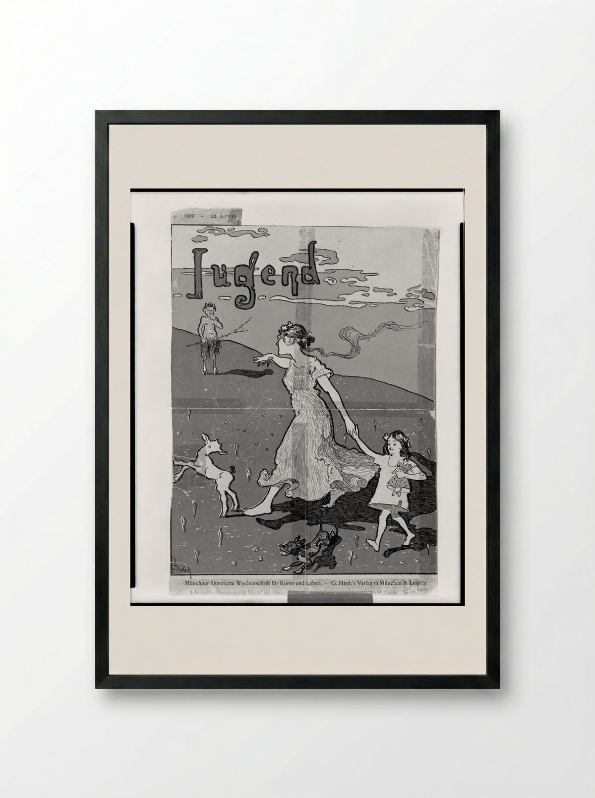 Flora and Pan, from Jugend - Ernst Barlach - Framed Print Black