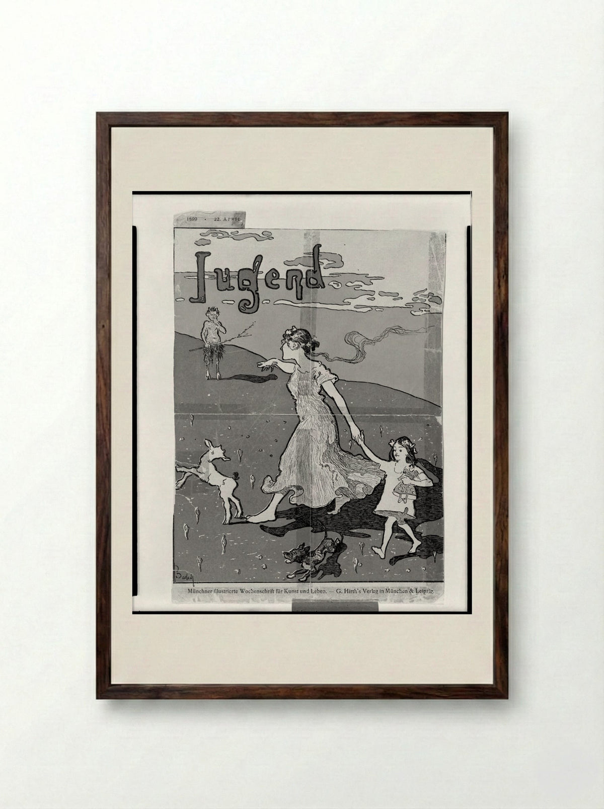 Flora and Pan, from Jugend - Ernst Barlach - Framed Print Dark Wood
