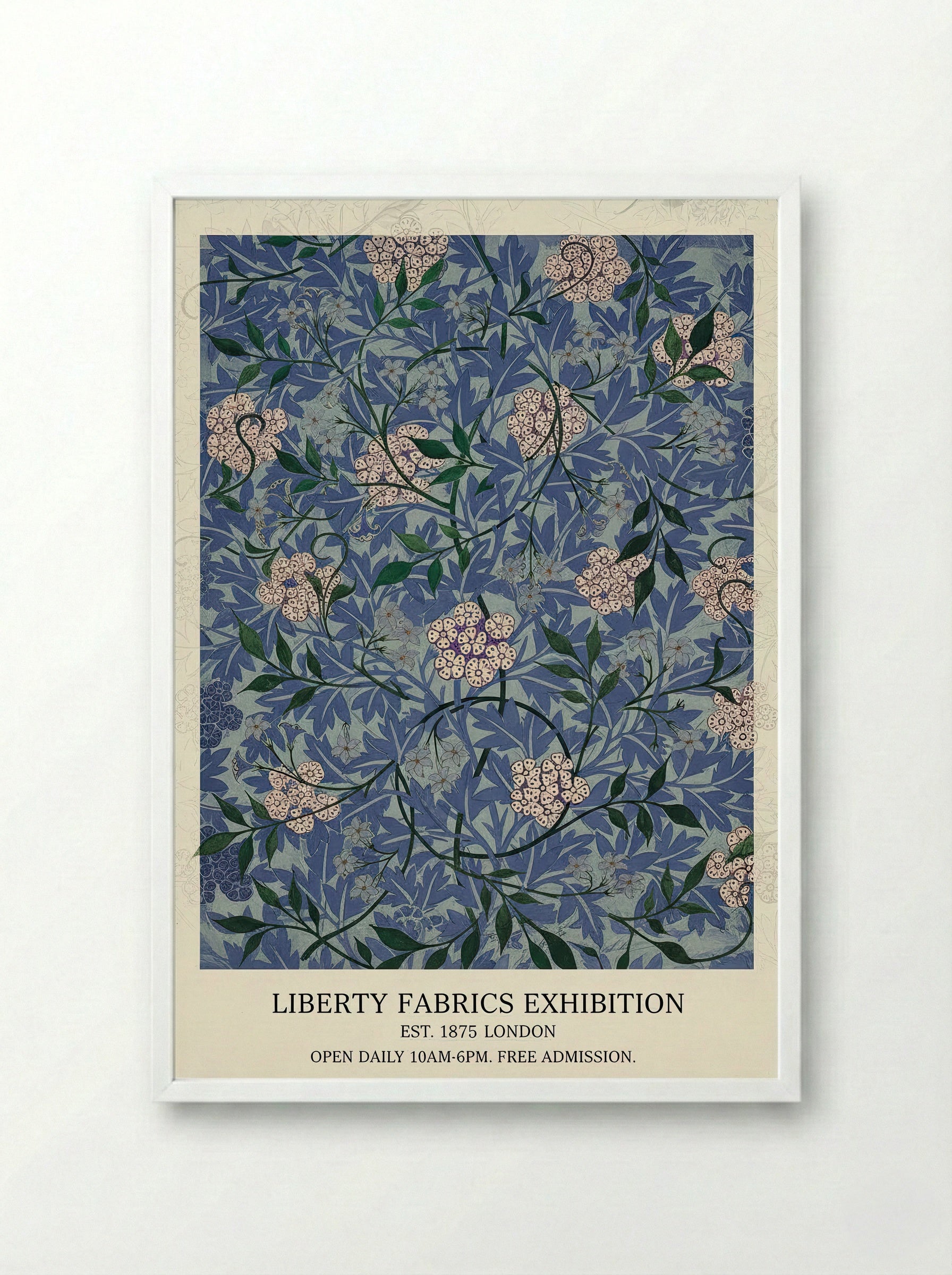 Floral Blue Harmony - William Morris - Framed Print White