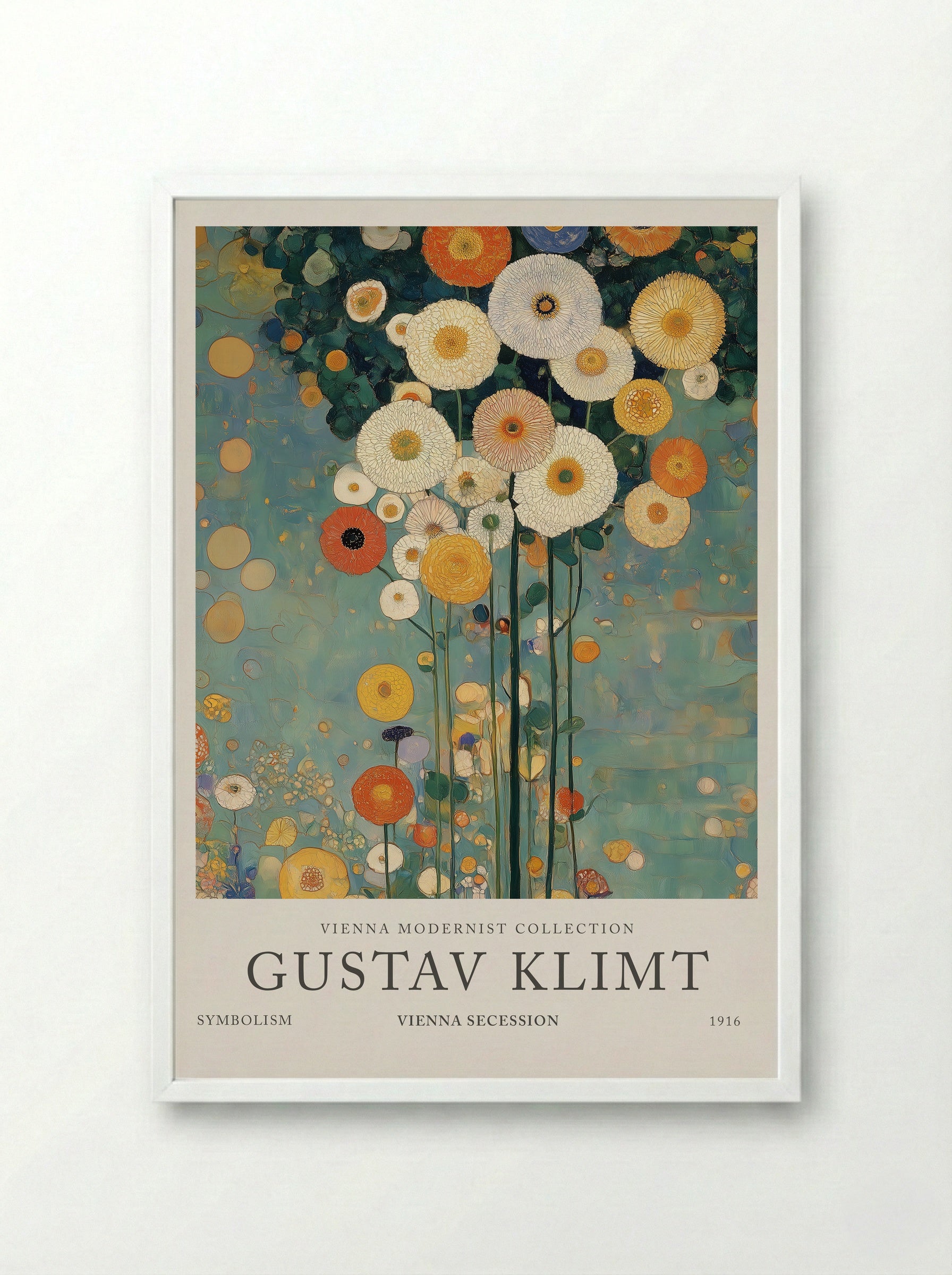 Florals in Blue - Gustav Klimt - Framed Print White
