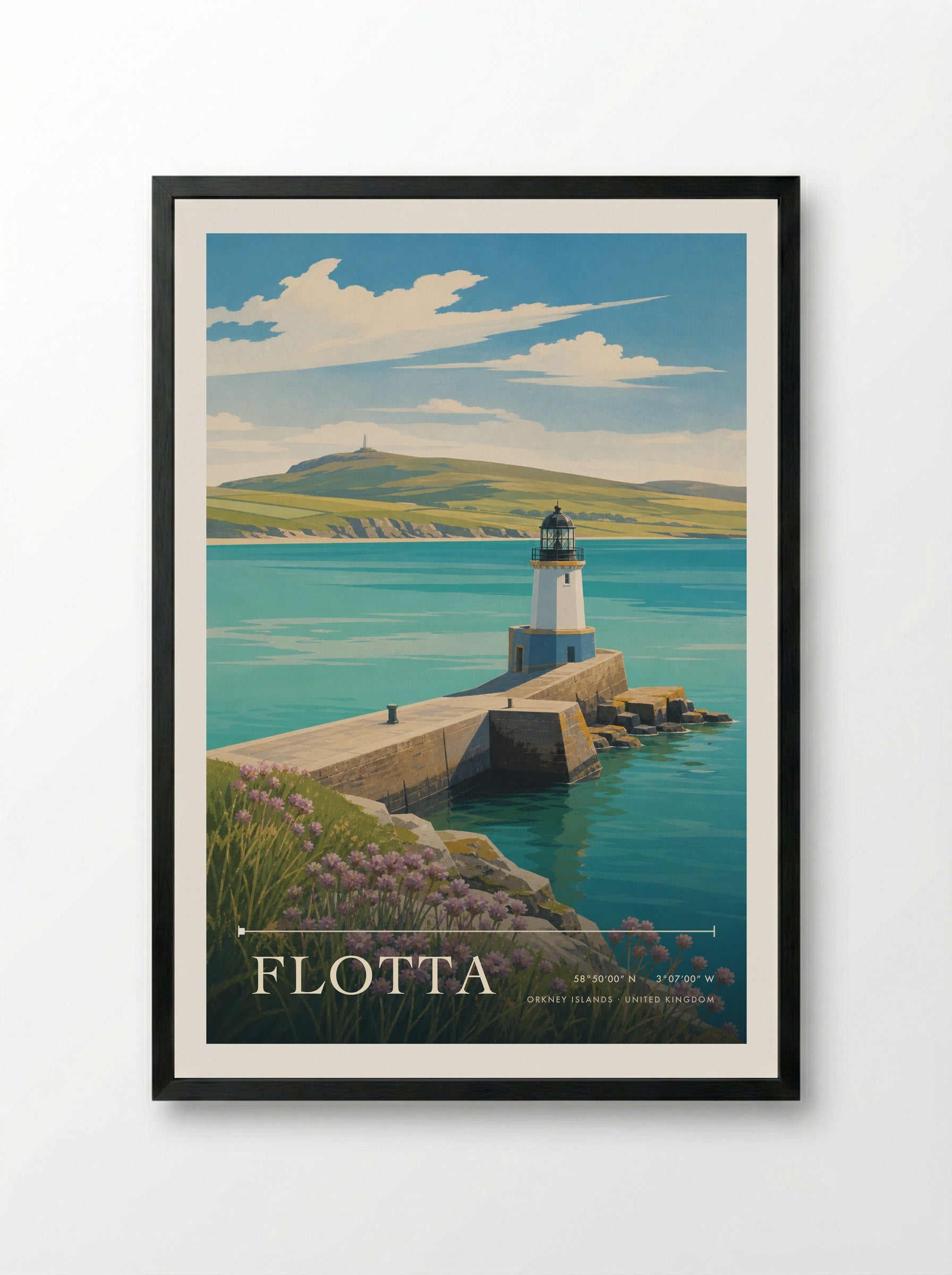 Flotta Orkney Islands United Kingdom Travel Poster - Framed Print Black