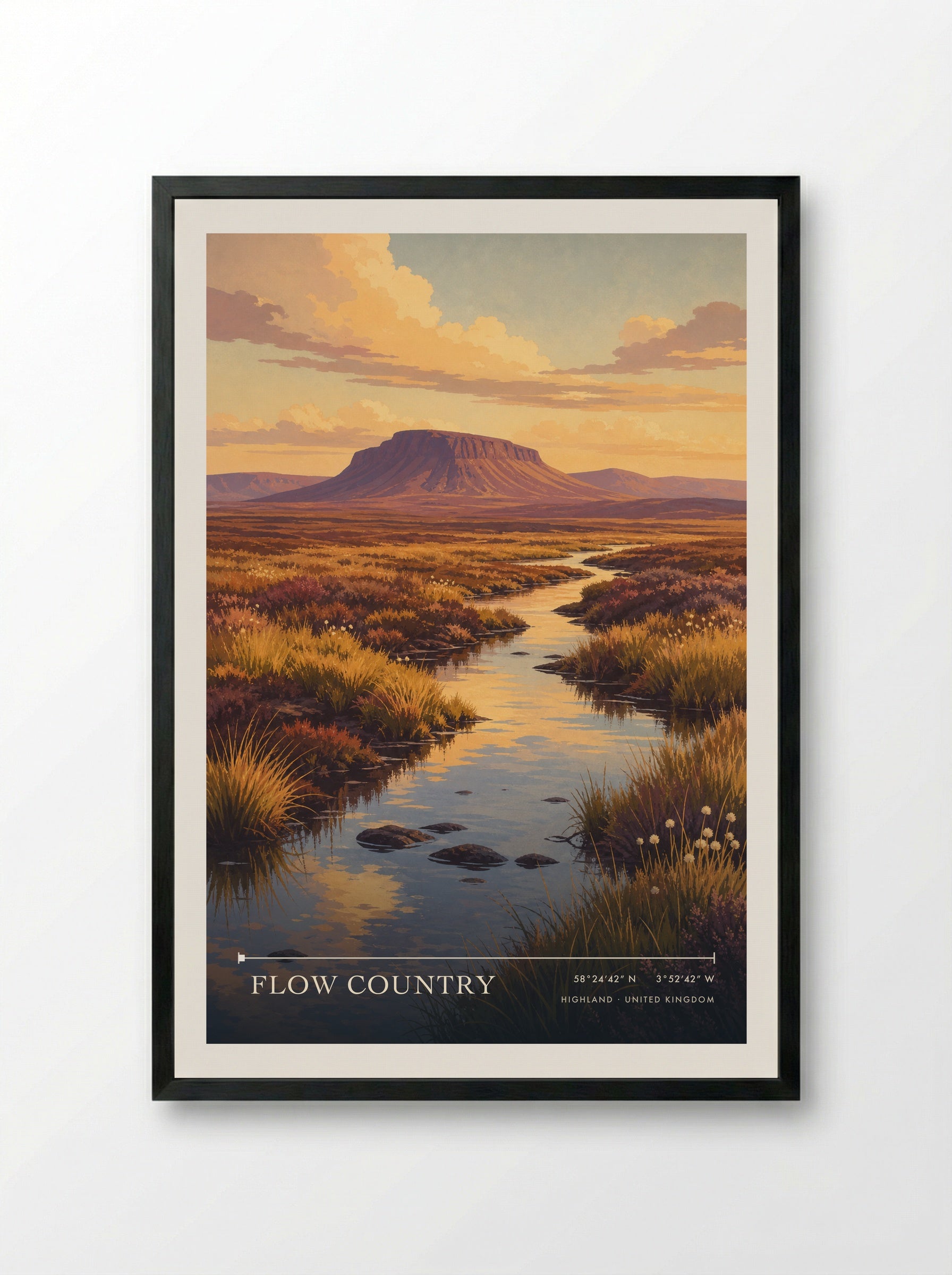 Flow Country Highland United Kingdom Travel Poster - Framed Print Black