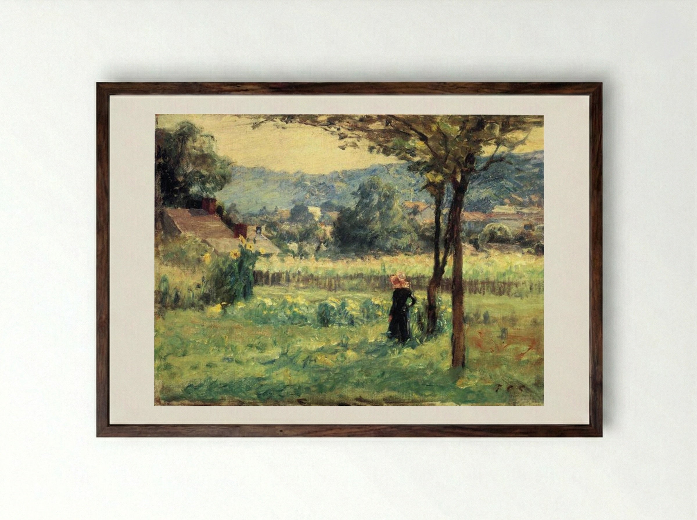 Flower Garden at Brookville - T. C. Steele - Framed Print Dark Wood