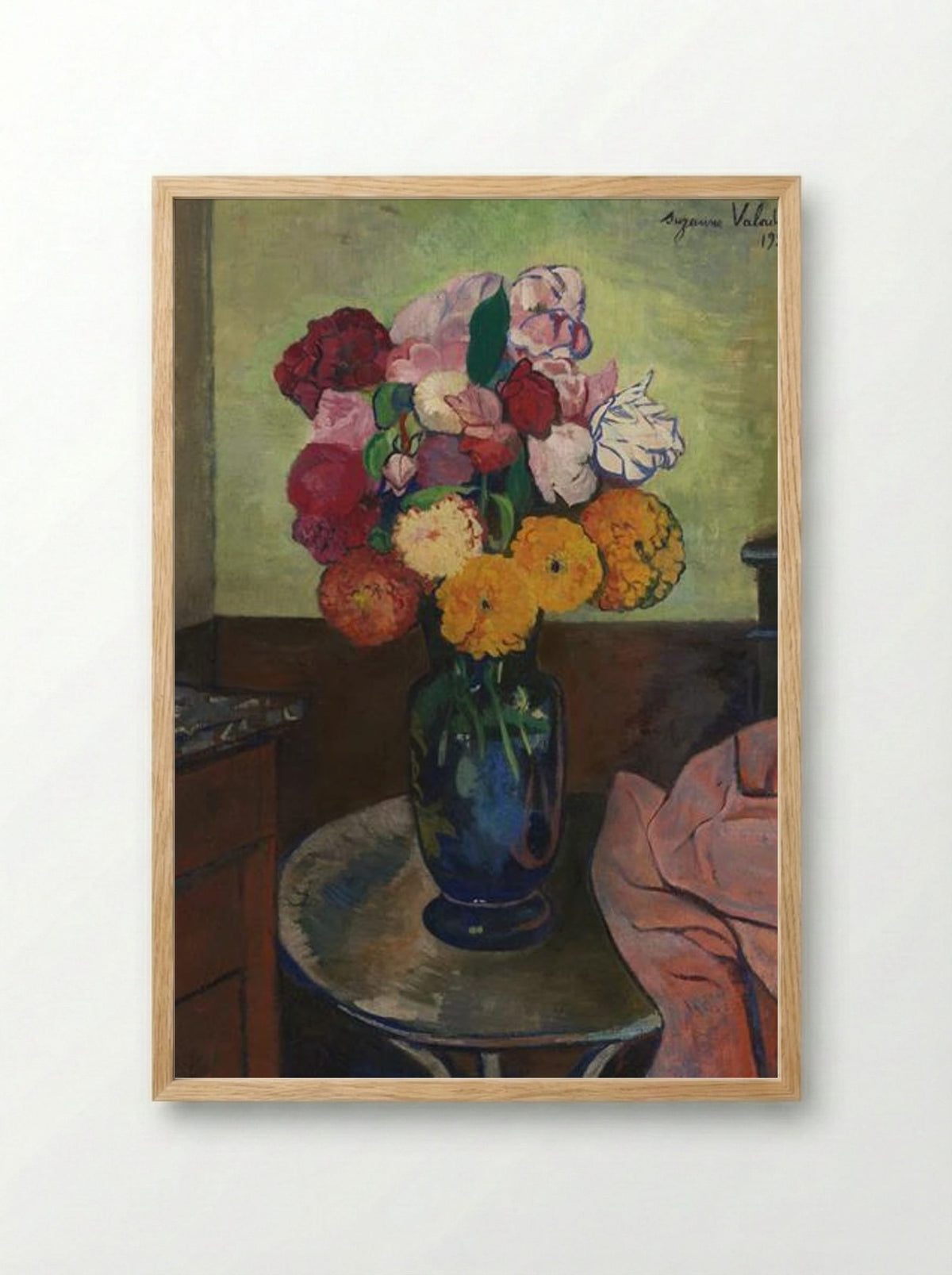Flower Vase on a Round Table - Suzanne Valadon - Framed Print Wood