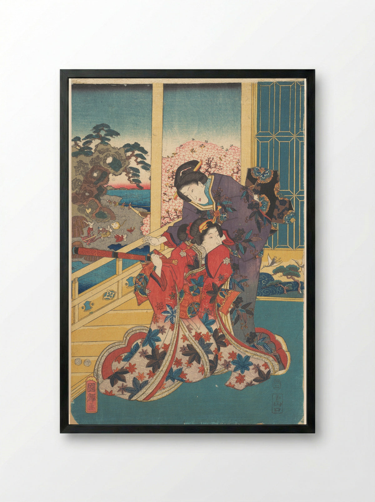 Flower of Akashi (Akashi no hana) - Utagawa Kuniteru - Framed Print Black