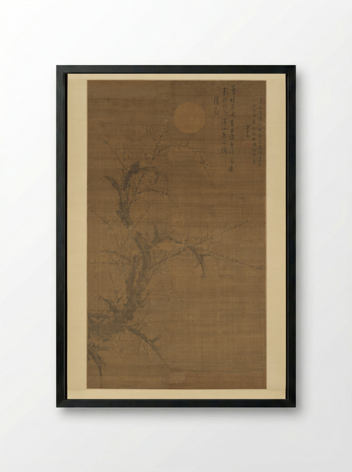 Flowering Plum in Moonlight and Snow - Liu Shiru - Framed Print Black