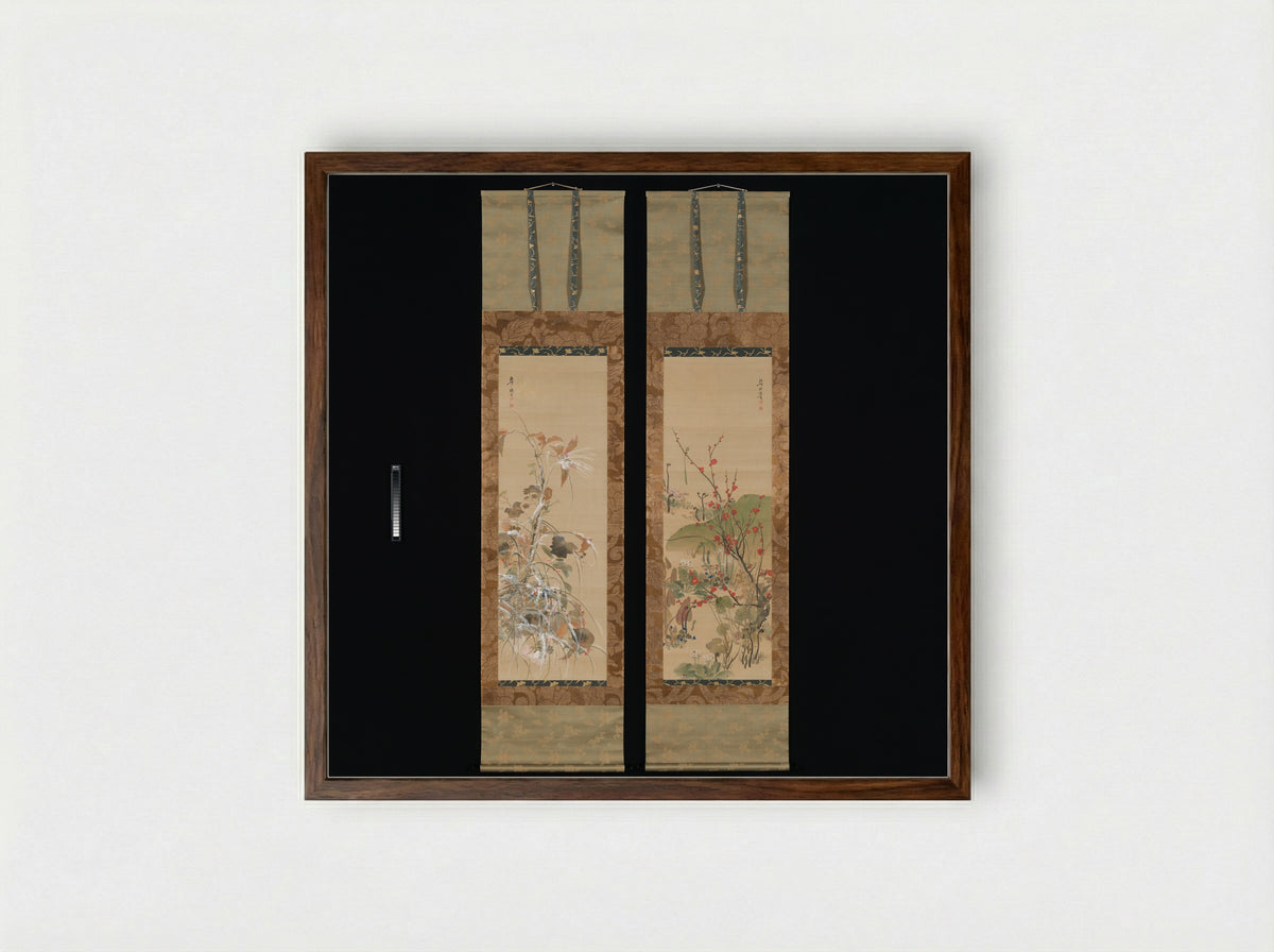 Flowers and Birds of the Four Seasons - Ikeda Koson - Framed Print Dark Wood