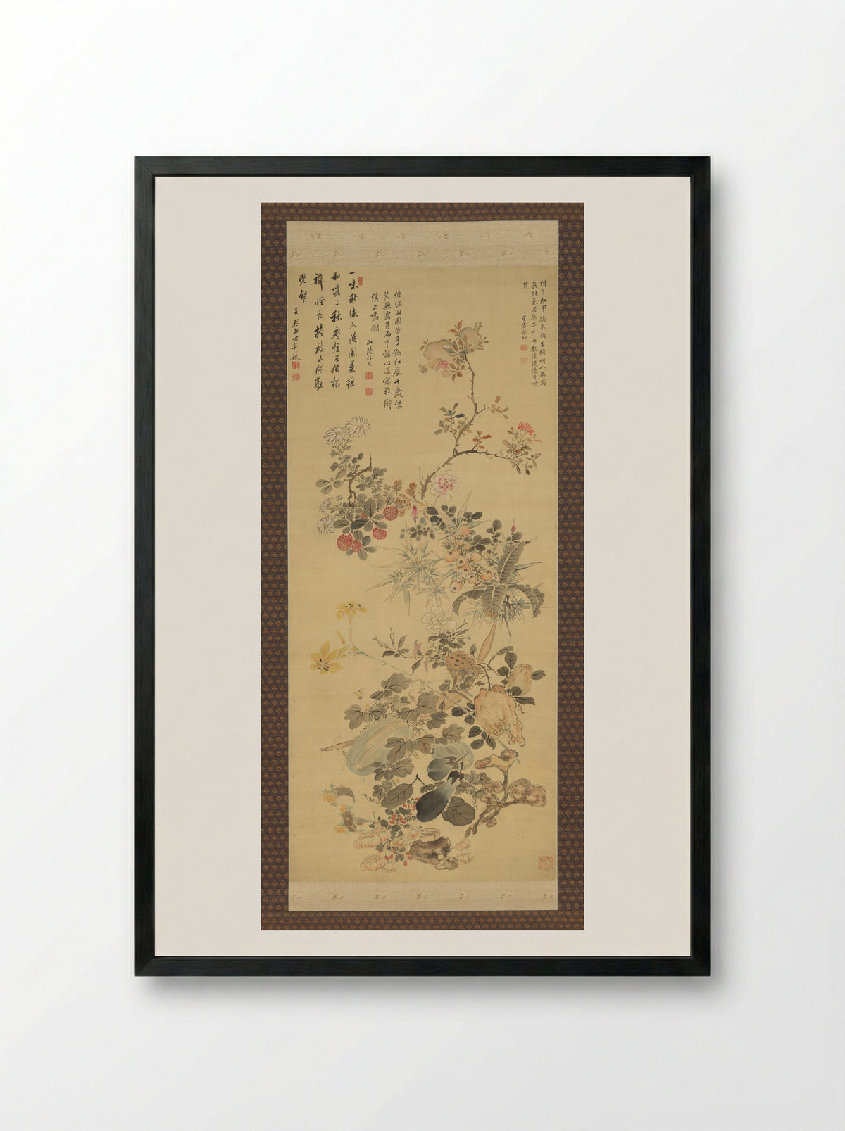 Flowers and Fruits - Uragami Shunkin - Framed Print Black