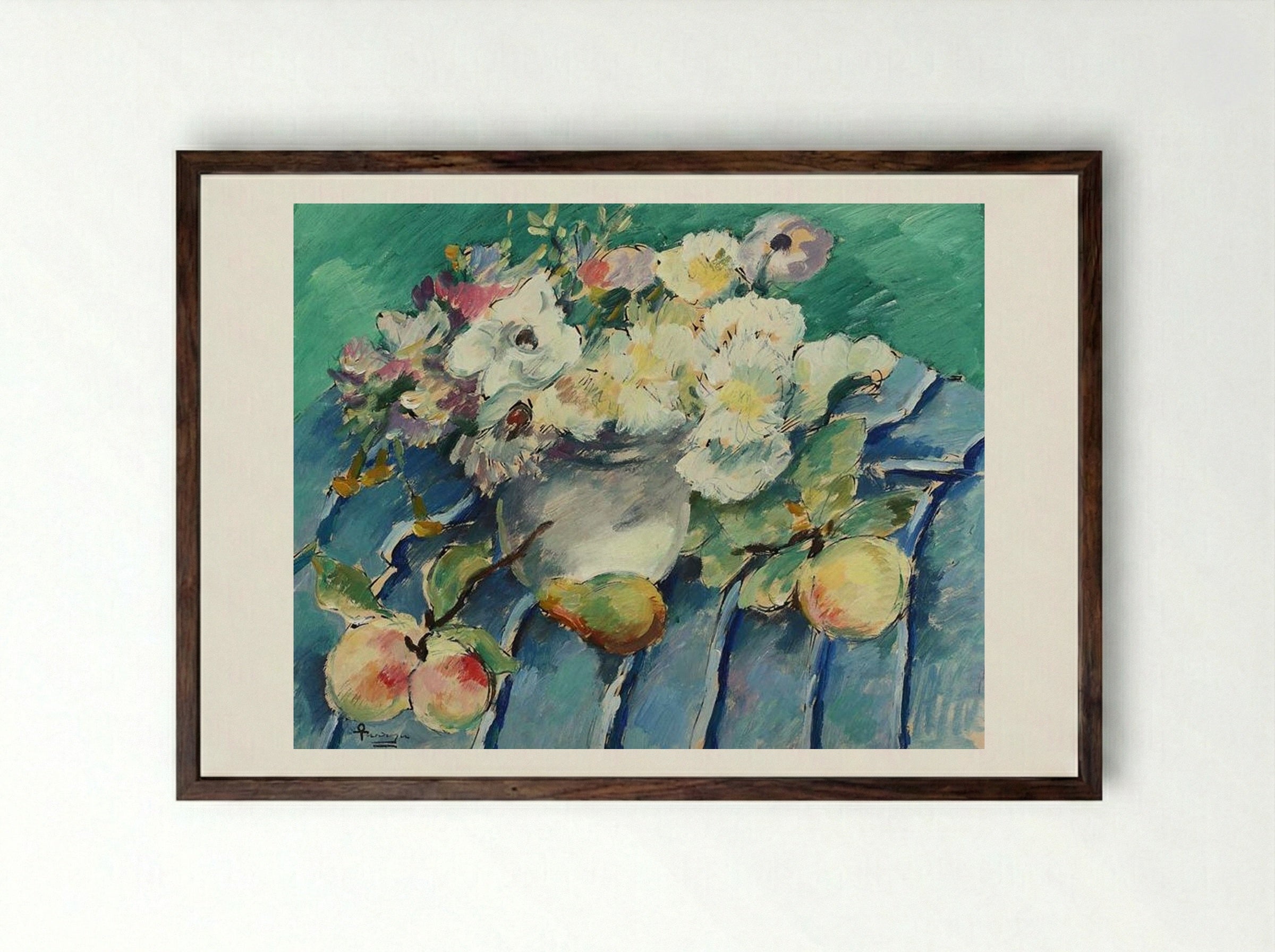 Flowers and Fruits - Ion Theodorescu-Sion - Framed Print Dark Wood
