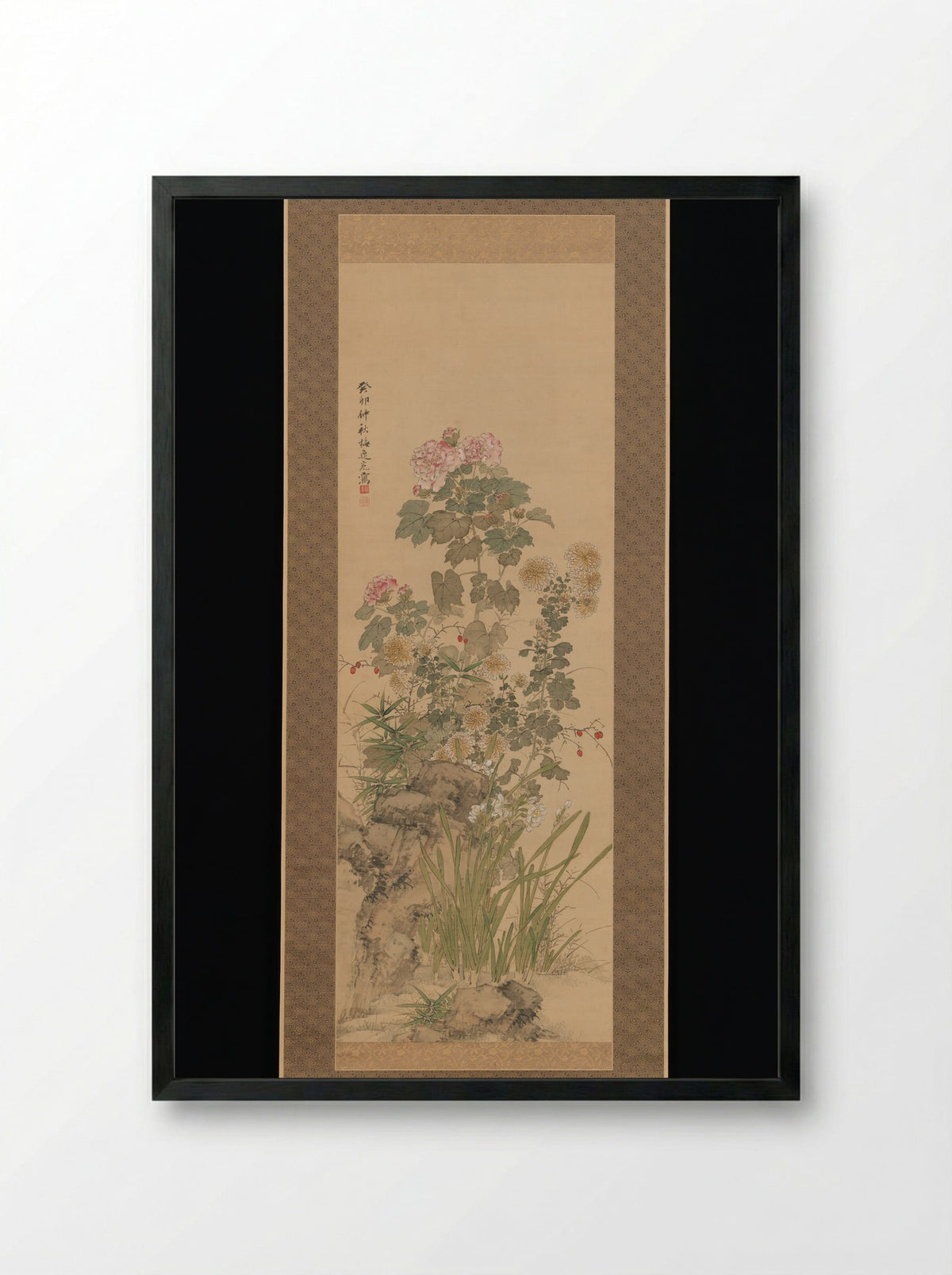 Flowers and Grasses of Autumn - Yamamoto Baiitsu - Framed Print Black