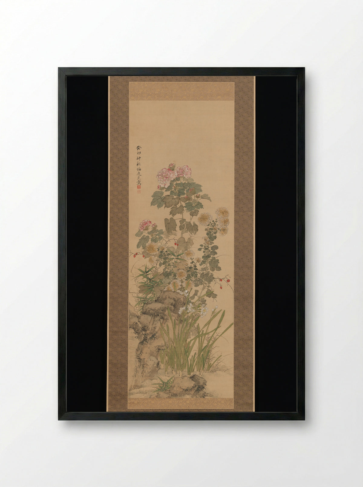 Flowers and Grasses of Autumn - Yamamoto Baiitsu - Framed Print Black