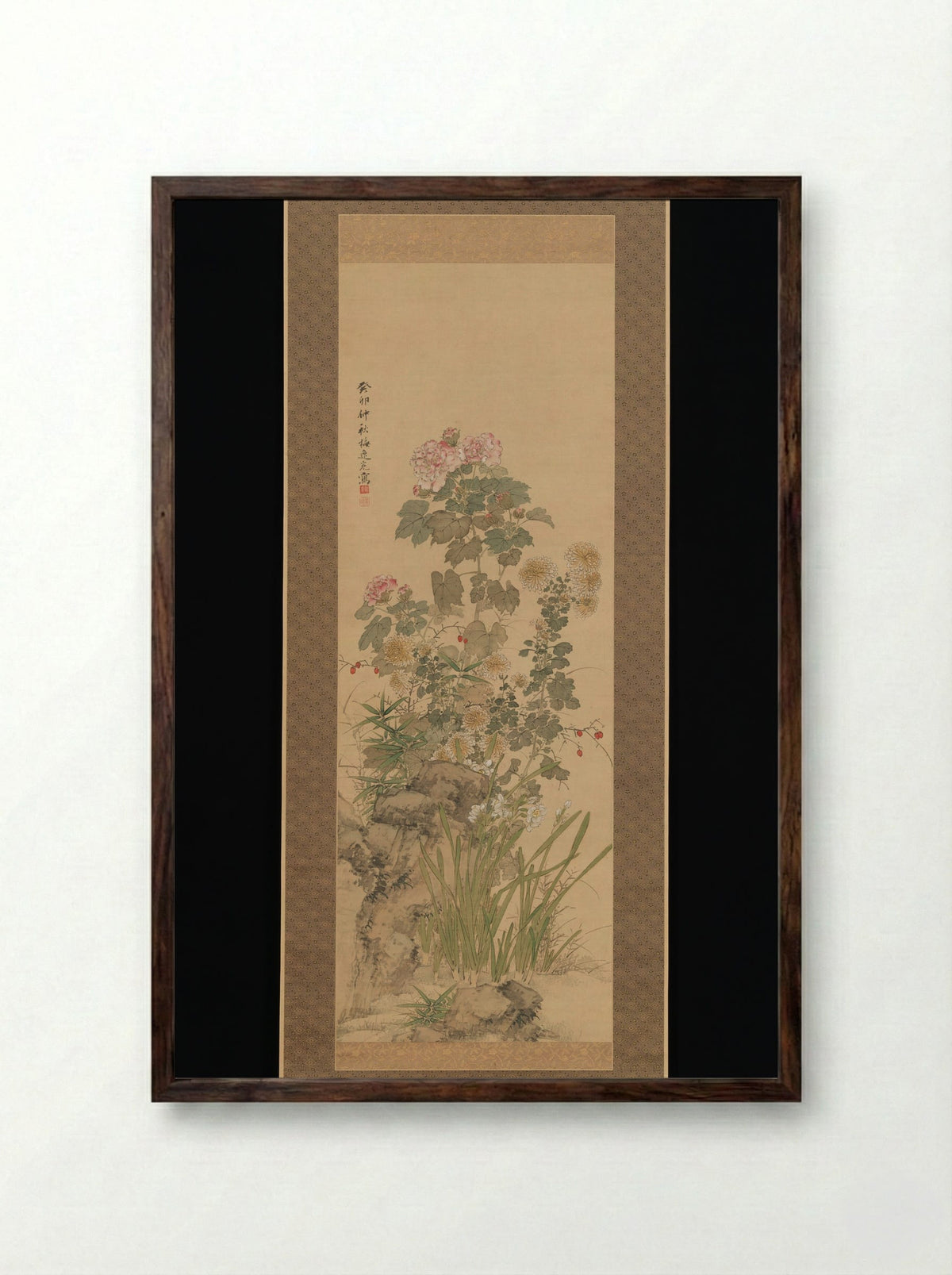 Flowers and Grasses of Autumn - Yamamoto Baiitsu - Framed Print Dark Wood