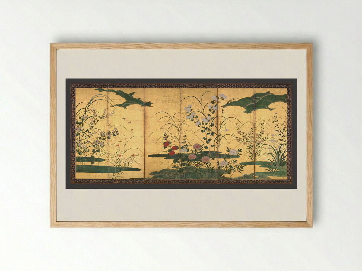 Flowers and Grasses of the Four Seasons - Kano Mitsunobu - Framed Print Wood