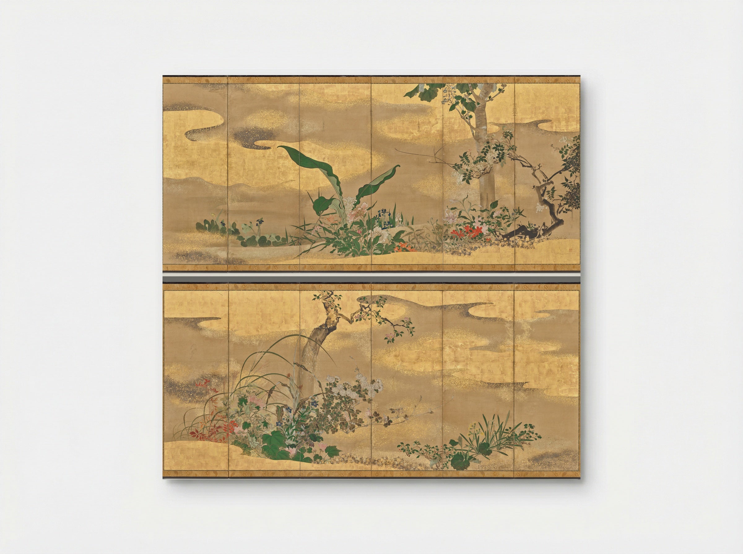 Flowers and Trees of the Four Seasons (left screen) - Watanabe Shikō - Poster