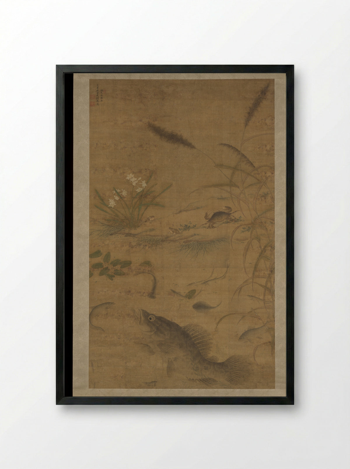 Flowers, fish, and crabs - Liu Jie - Framed Print Black