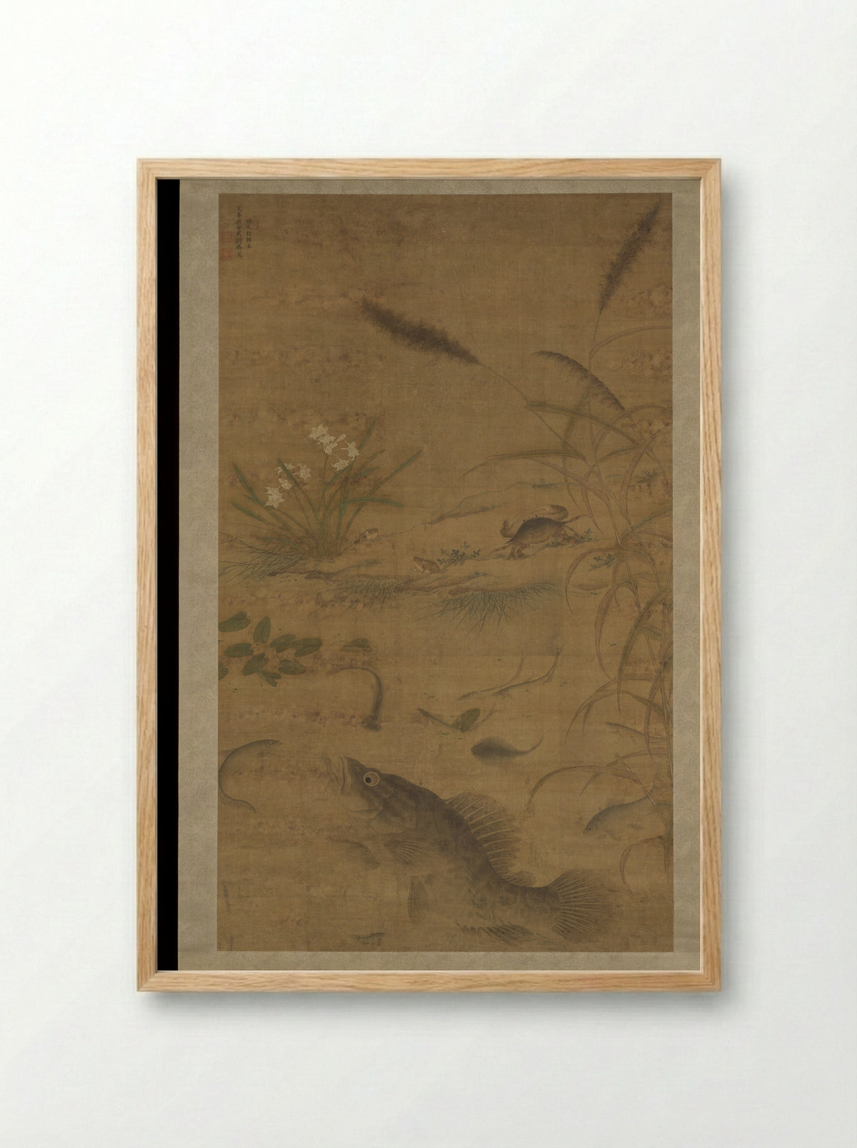 Flowers, fish, and crabs - Liu Jie - Framed Print Wood