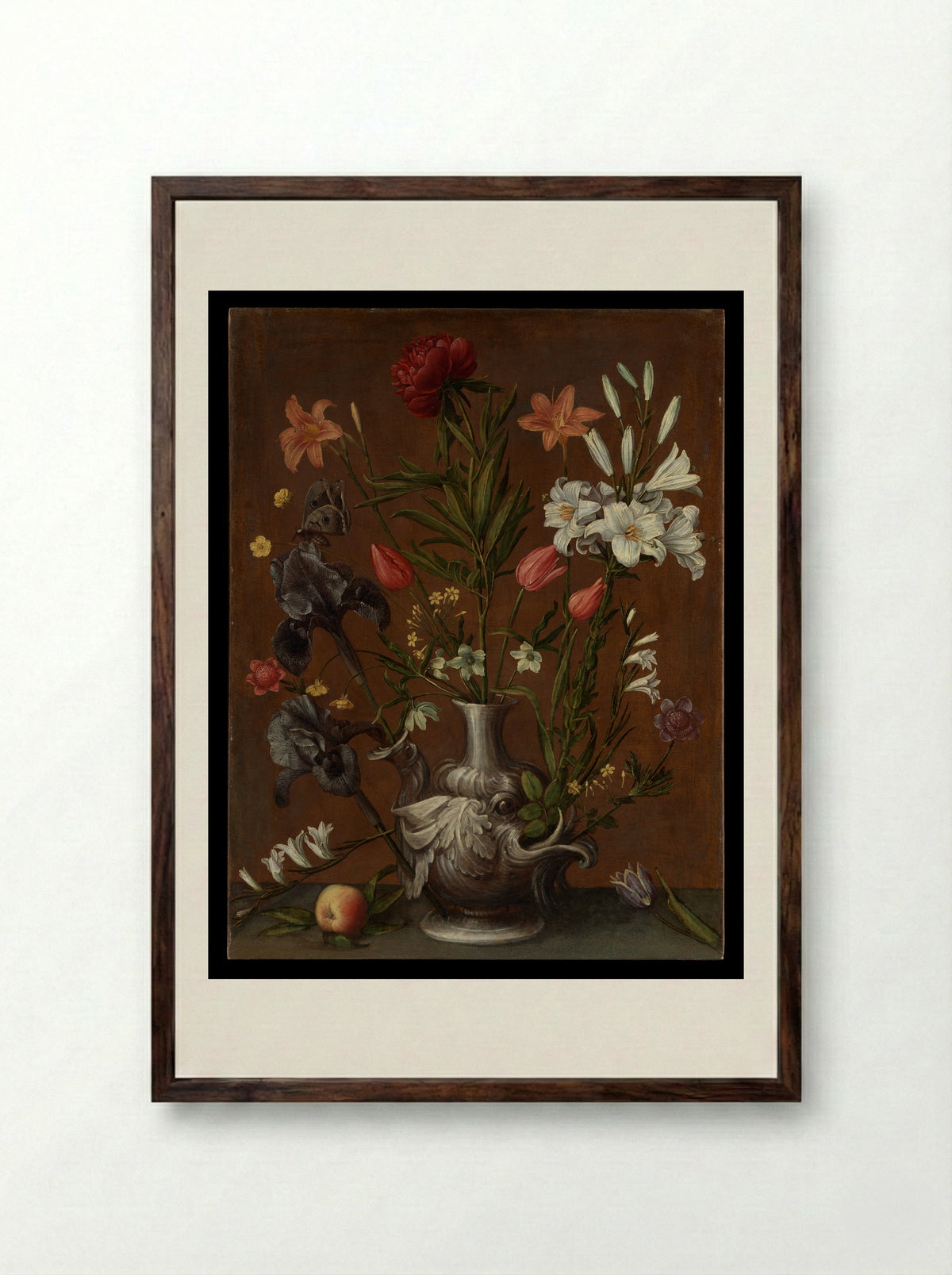 Flowers in a Grotesque Vase - Orsola Maddalena Caccia - Framed Print Dark Wood