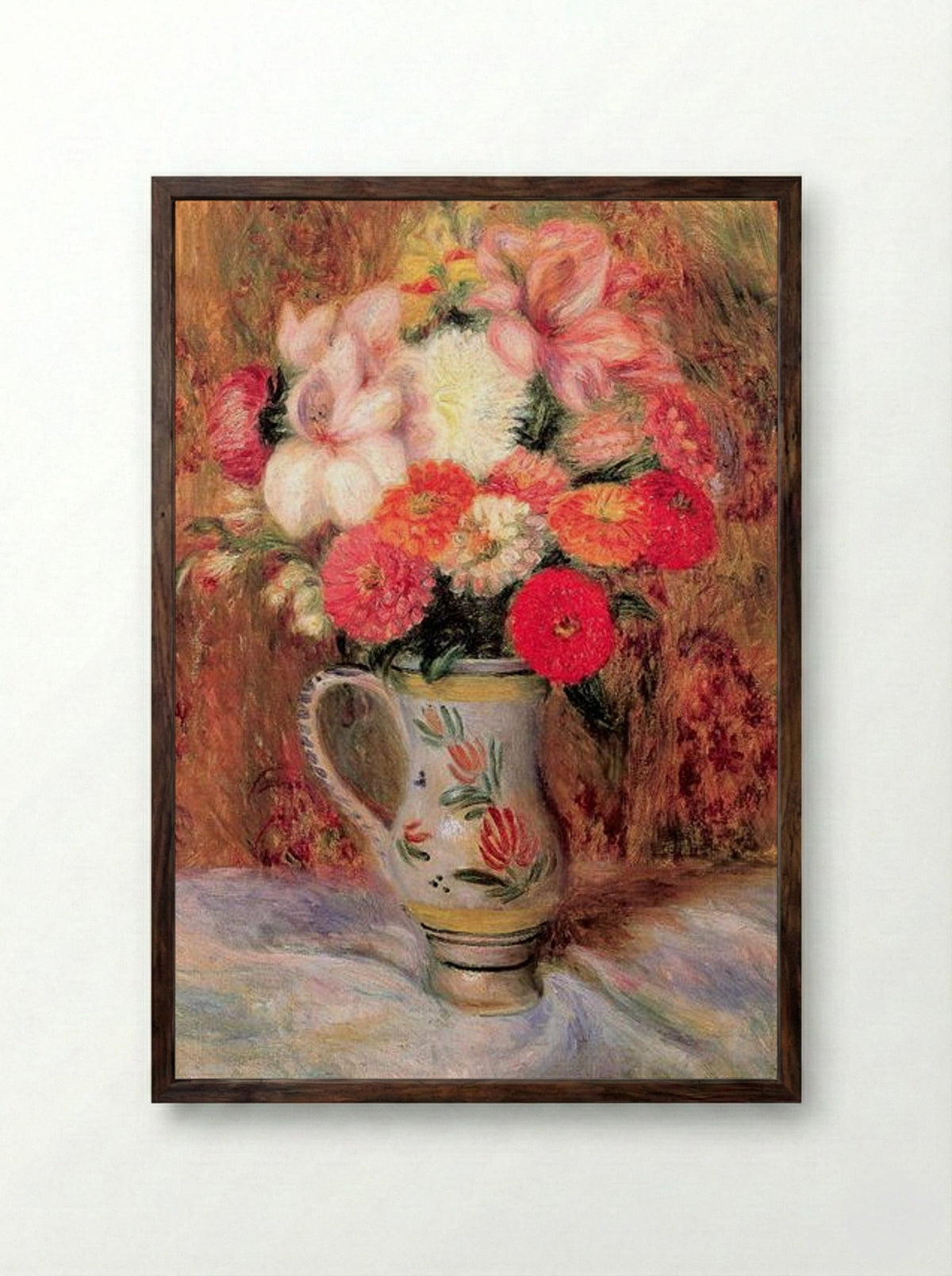 Flowers in a Quimper Pitcher - William James Glackens - Framed Print Dark Wood