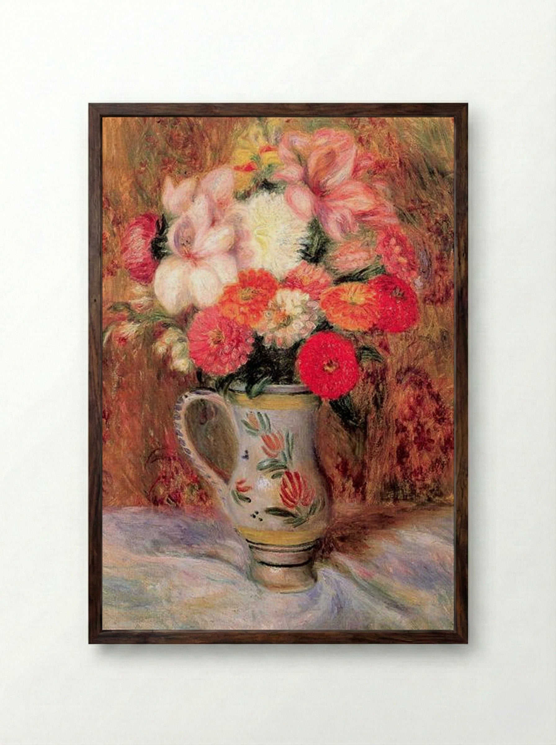 Flowers in a Quimper Pitcher - William James Glackens - Framed Print Dark Wood
