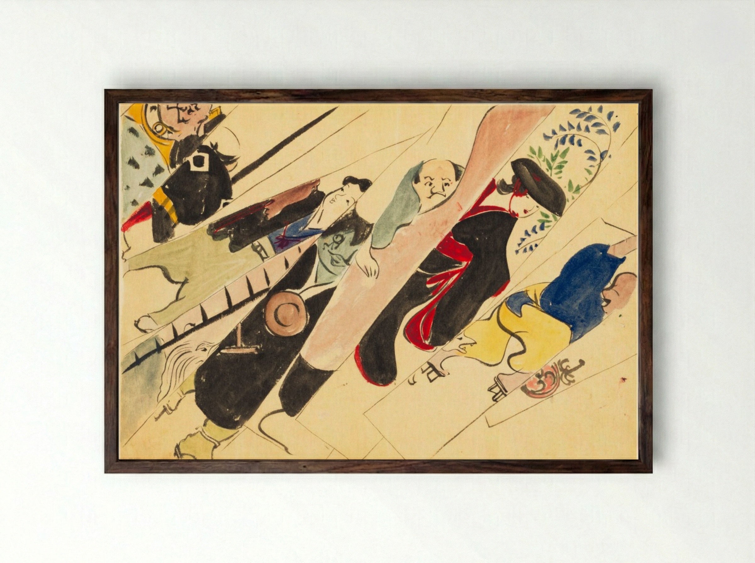Flowers of a Hundred Worlds (Momoyogusa): Otsu-e - Kamisaka Sekka - Framed Print Dark Wood