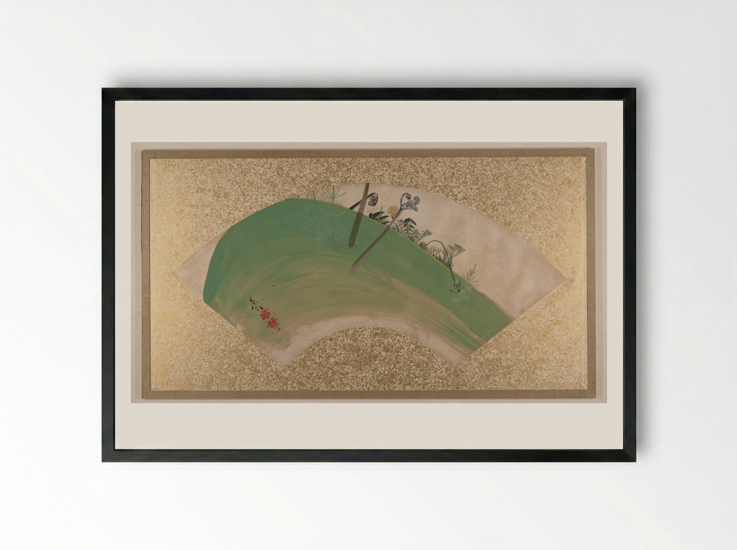 Flowers on Grass - Shibata Zeshin - Framed Print Black