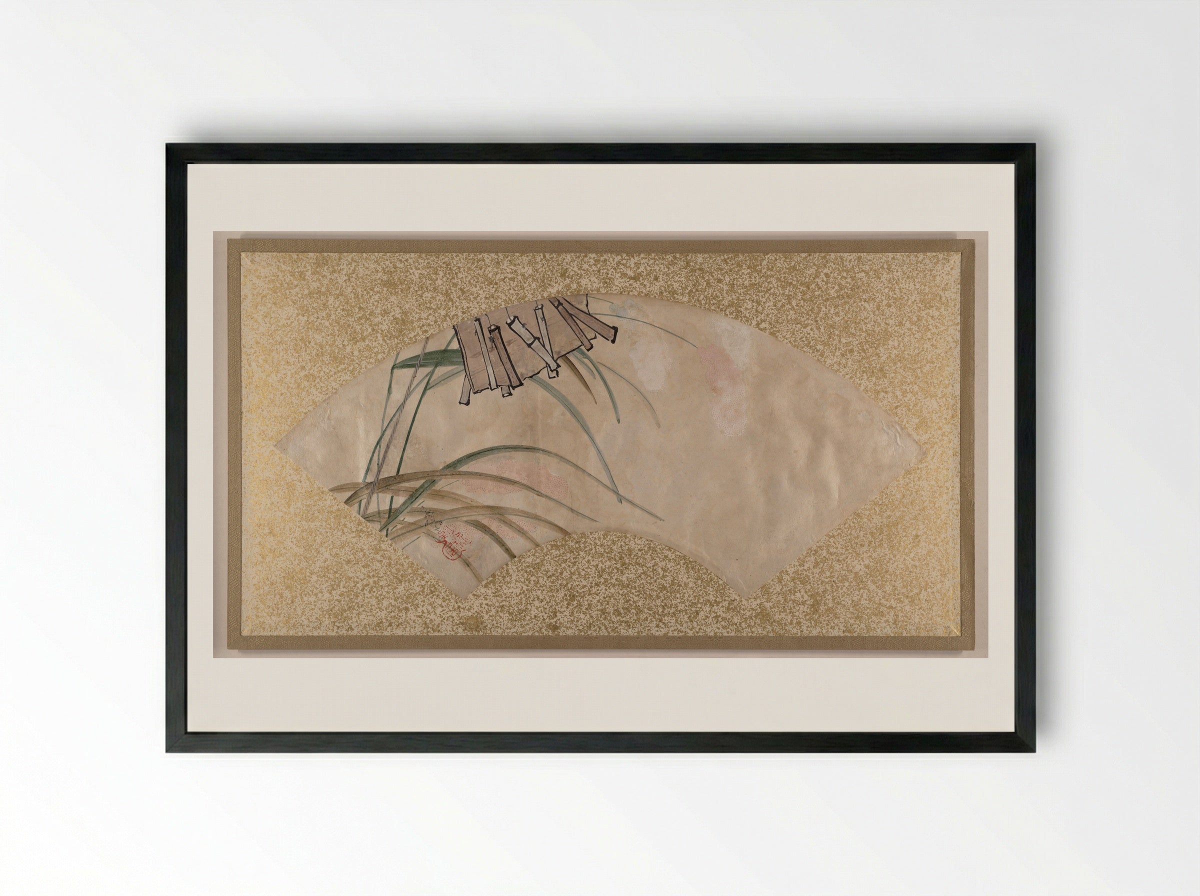 Flowers (pink and white) and Leaves, Clappers - Shibata Zeshin - Framed Print Black