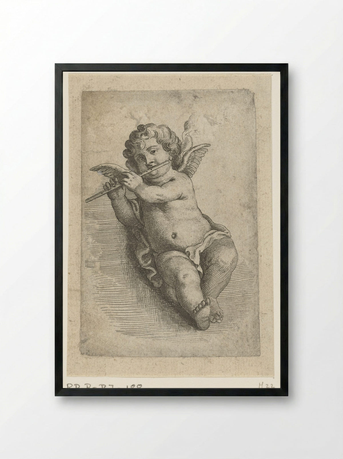 Fluit spelend engeltje - Pieter van Avont - Framed Print Black