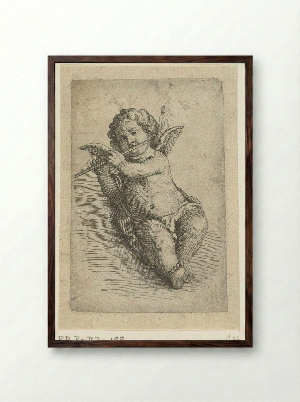 Fluit spelend engeltje - Pieter van Avont - Framed Print Dark Wood