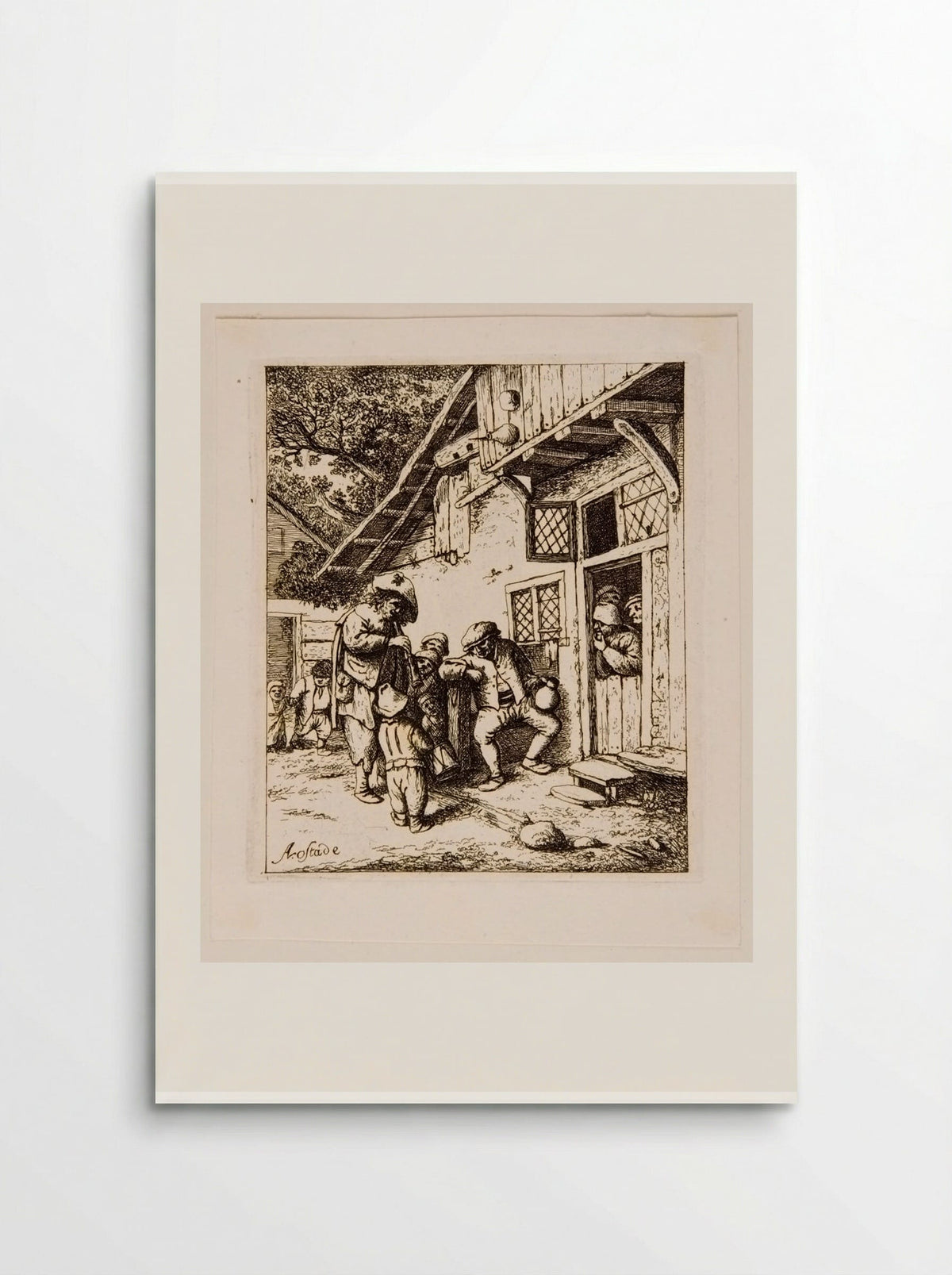 Flute Player and Drummer Boy in front of a House - David Deuchar - Poster