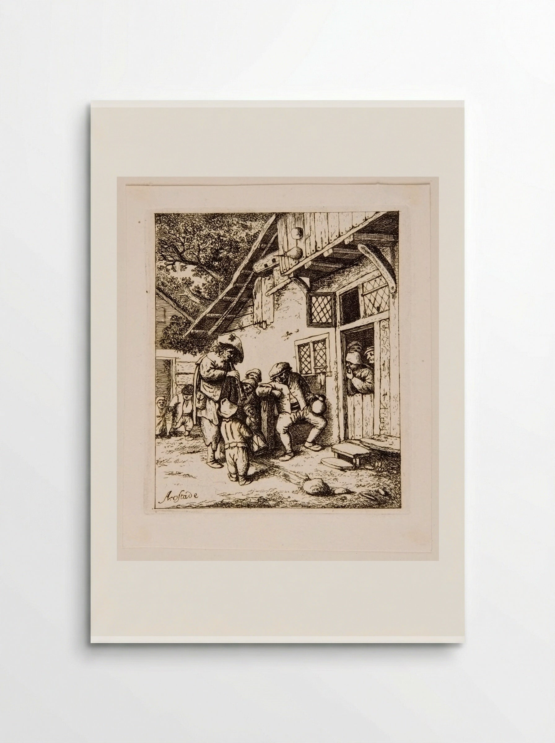 Flute Player and Drummer Boy in front of a House - David Deuchar - Poster