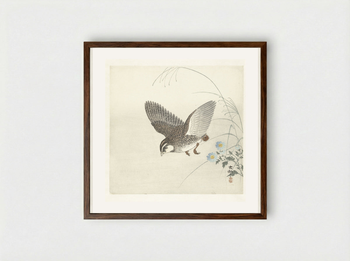 Flying Quail - Matsuki Heikichi - Framed Print Dark Wood