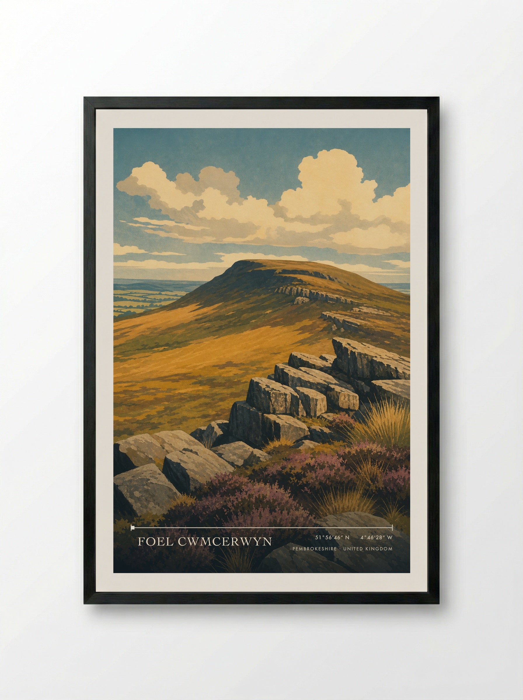 Foel Cwmcerwyn Pembrokeshire United Kingdom Travel Poster - Framed Print Black