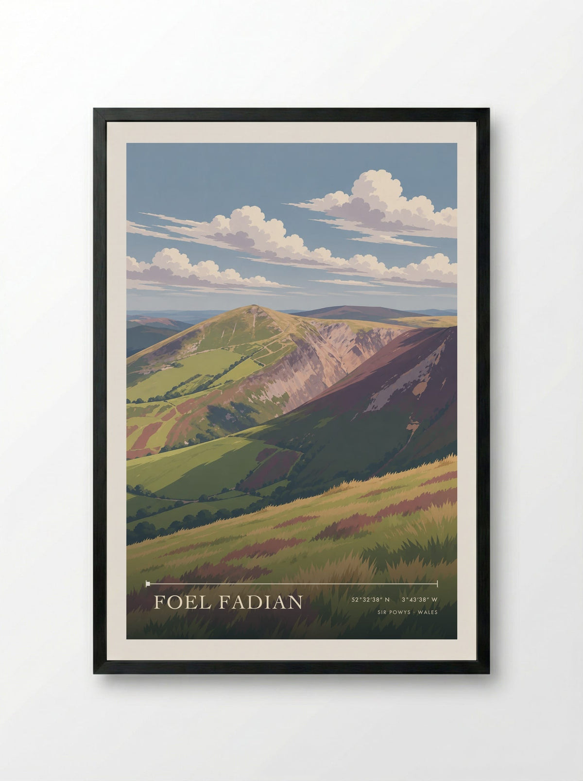 Foel Fadian, Sir Powys | Travel Poster - Framed Print Black