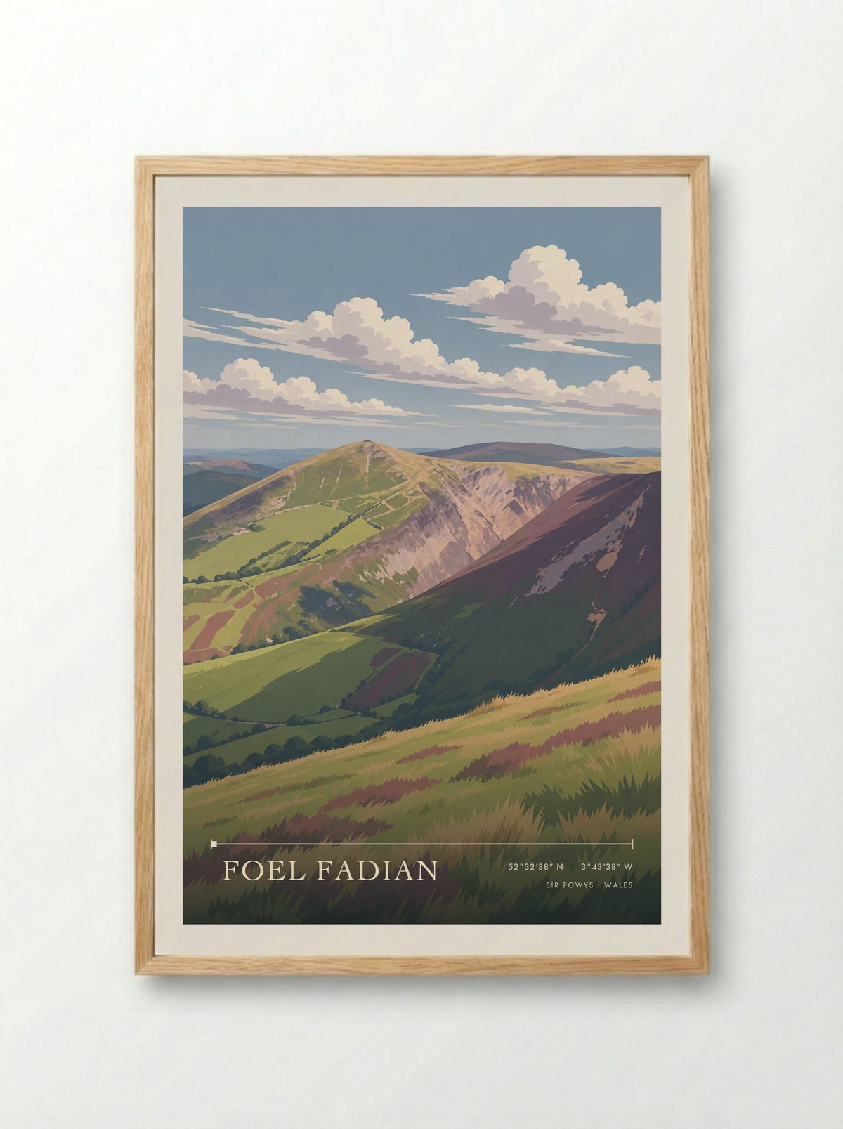 Foel Fadian, Sir Powys | Travel Poster - Framed Print Wood