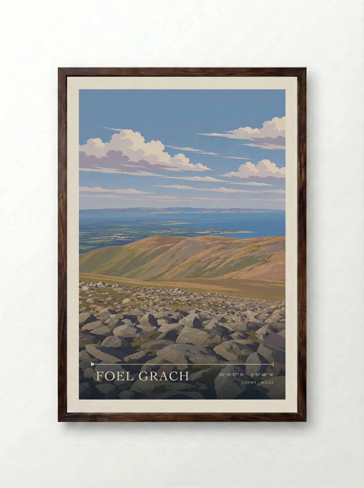 Foel Grach, Conwy | Travel Poster - Framed Print Dark Wood