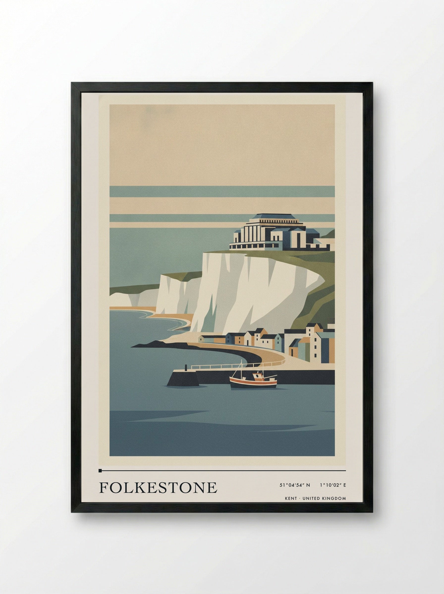 Folkestone Kent United Kingdom Travel Poster - Framed Print Black