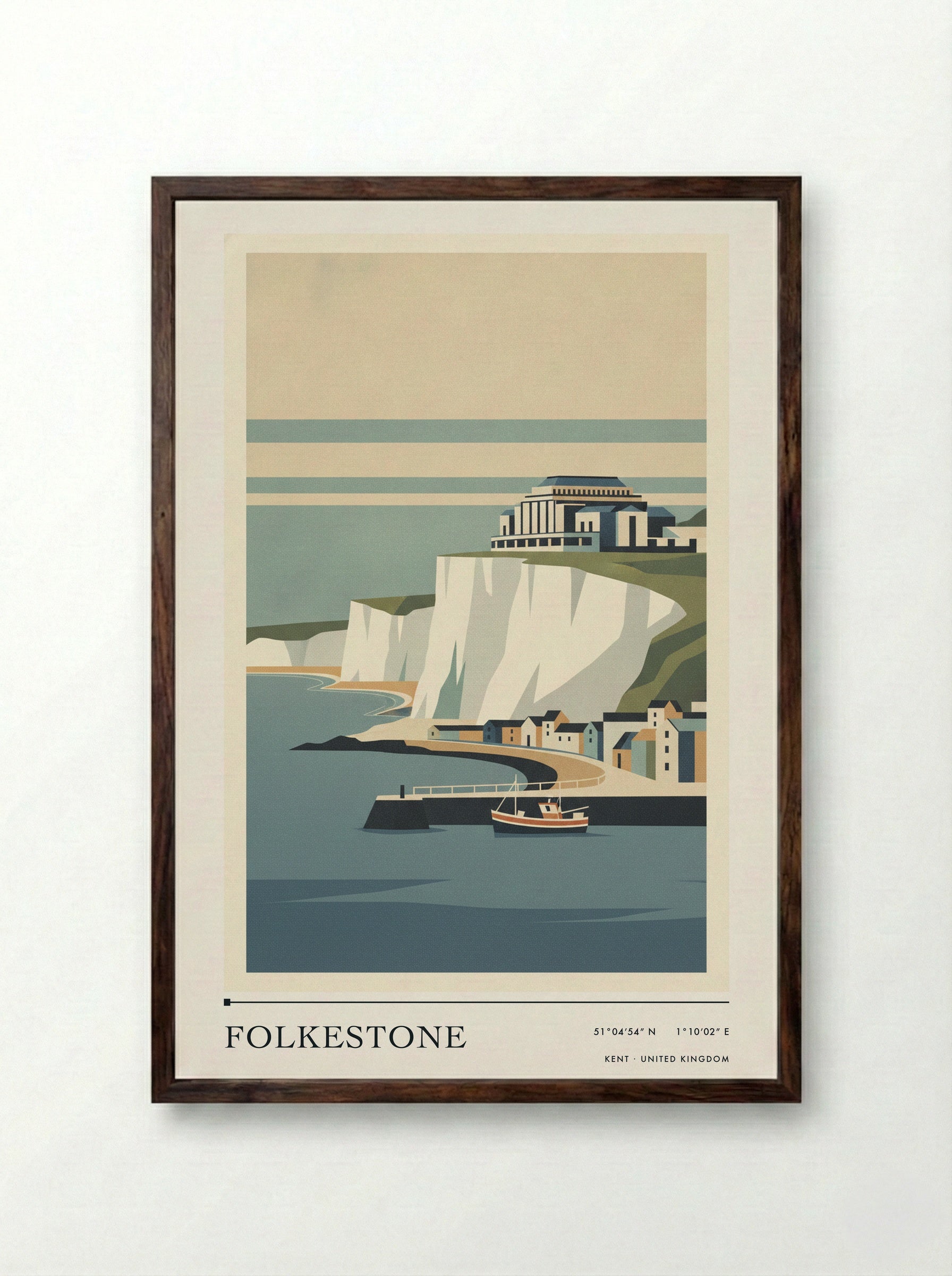 Folkestone Kent United Kingdom Travel Poster - Framed Print Dark Wood