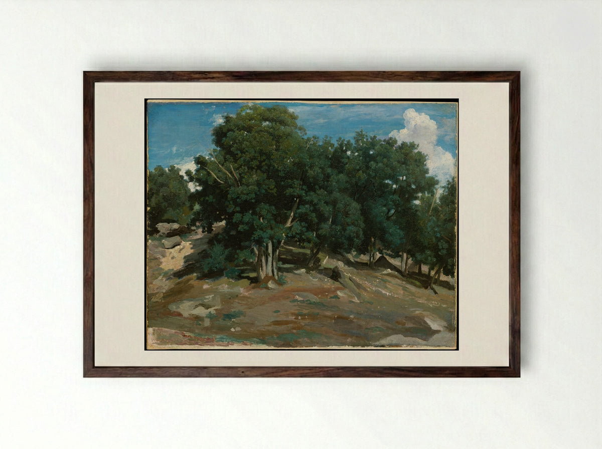 Fontainebleau: Oak Trees at Bas-Bréau - Camille Corot - Framed Print Dark Wood
