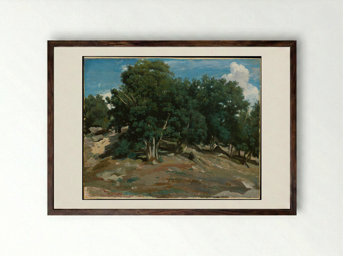 Fontainebleau: Oak Trees at Bas-Bréau - Camille Corot - Framed Print Dark Wood