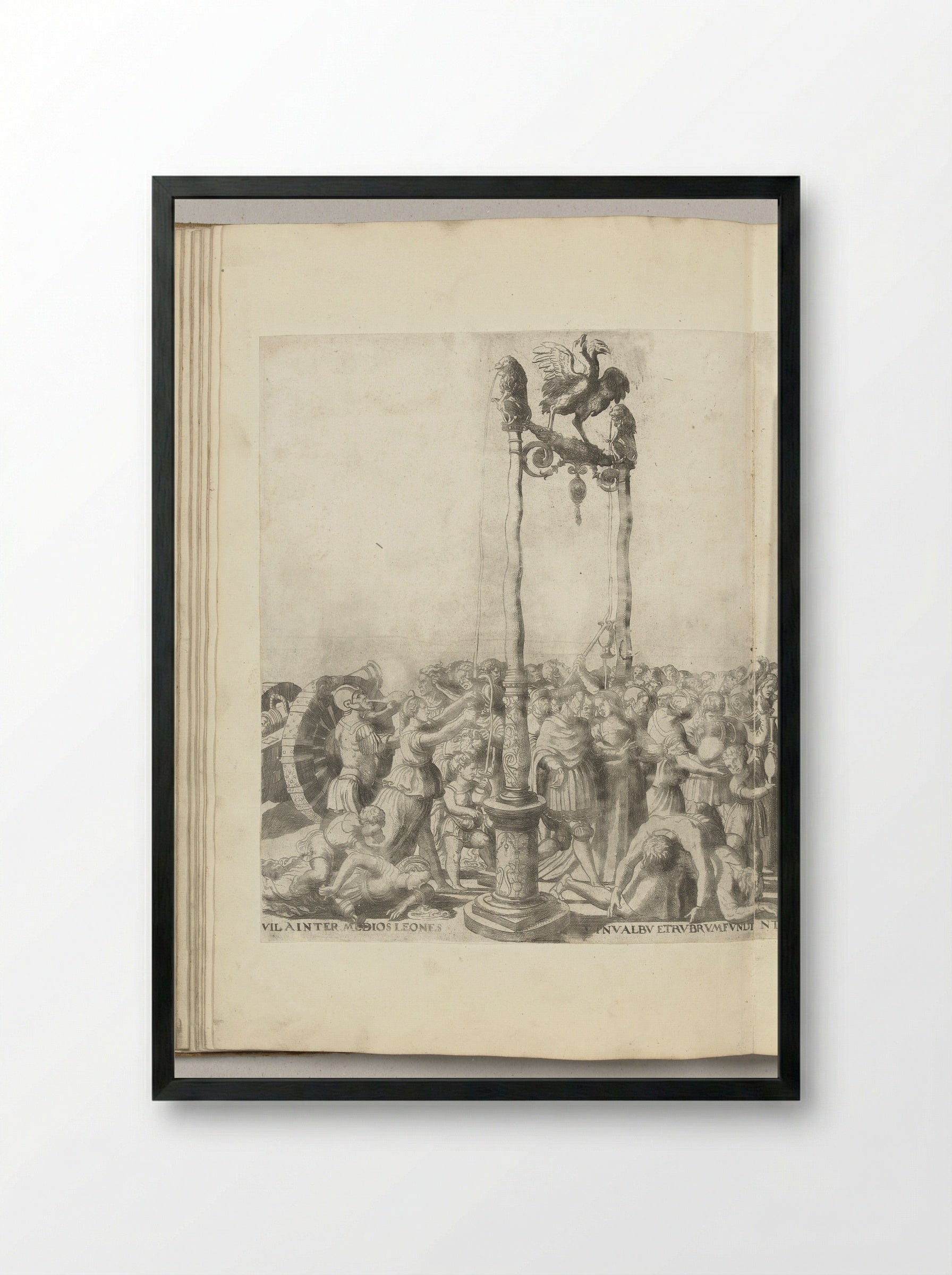 Fontein met wijn en dronkenschap - Nicolaas Hogenberg - Framed Print Black