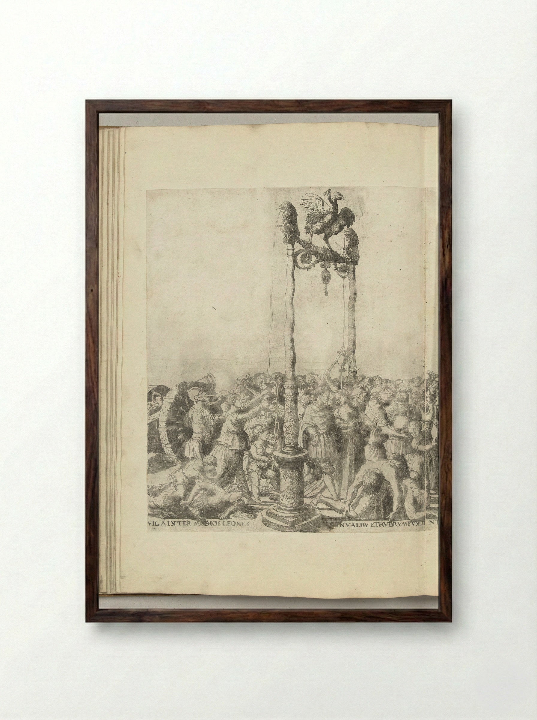 Fontein met wijn en dronkenschap - Nicolaas Hogenberg - Framed Print Dark Wood