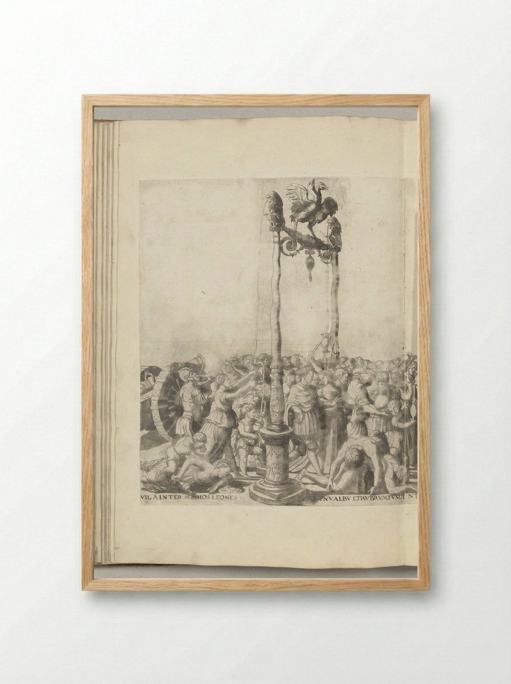 Fontein met wijn en dronkenschap - Nicolaas Hogenberg - Framed Print Wood