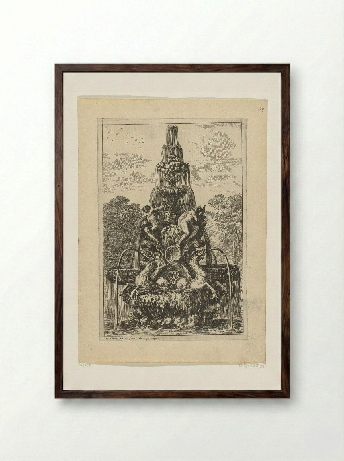 Fontein met zeepaarden - Jean Lepautre - Framed Print Dark Wood
